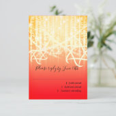 Bat Mitzvah Rood en Goud Glitterende Lichten RSVP Kaartje (Staand voorkant)