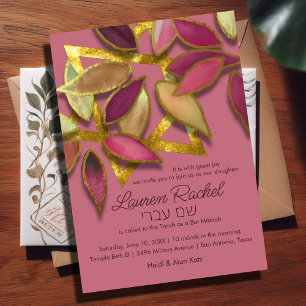 Bat Mitzvah Roos Bourgogne Waterverf bloemblaadjes Kaart