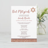 Bat Mitzvah Roos Gold Chic Elegant Faux Glitter Kaart (Staand voorkant)