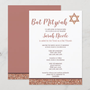 Bat Mitzvah Roos Gold Chic Elegant Faux Glitter Kaart