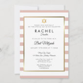 Bat Mitzvah Roos Gold en White Stripe Kaart (Voorkant)