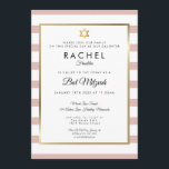 Bat Mitzvah Roos Gold en White Stripe Kaart<br><div class="desc">Deze elegante Bat Mitzvah-uitnodiging is voorzien van een elegante faux goudfolie-rand met een klassieke roos gouden streep,  die uw details in een chique typografie omschrijft. Ontworpen door: Thisnotme©</div>