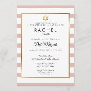 Bat Mitzvah Roos Gold en White Stripe Kaart