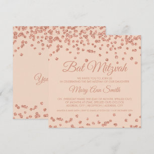 Bat Mitzvah Roos Gold Faux Glitter Confetti Blush Kaart