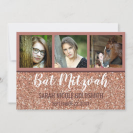 Bat Mitzvah Roos Gold Faux Glitter Fotocollage Kaart