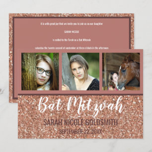 Bat Mitzvah Roos Gold Faux Glitter Fotocollage Kaart