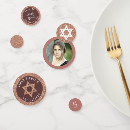 Bat Mitzvah Roos Gold Faux Glitter Glam Foto Confetti (Groep)