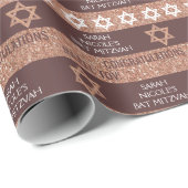 Bat Mitzvah Roos Gold Glitter Stripe Patroon Cadeaupapier (Rol Hoek)