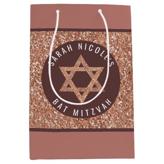 Bat Mitzvah Roos Gold Magen David gepersonaliseerd Medium Cadeauzakje (Voorkant)