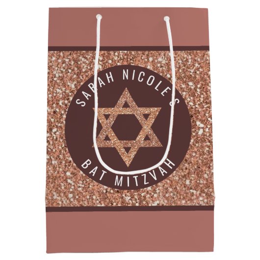 Bat Mitzvah Roos Gold Magen David gepersonaliseerd Medium Cadeauzakje (Achterkant)