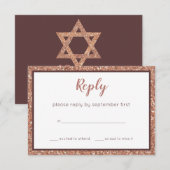 Bat Mitzvah Roos Gold Modern Faux Glitter Party RSVP Kaartje (Voorkant / Achterkant)
