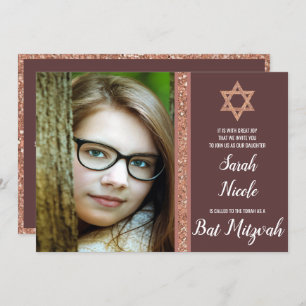 Bat Mitzvah Roos Gold Modern Photo Chic Glitter Kaart
