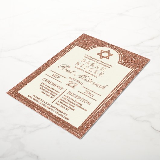 Bat Mitzvah Roos Gold Star van David Glam Roos Gol Folie Uitnodiging (Gedraaid)