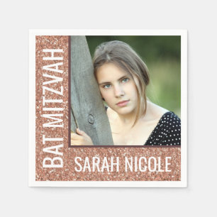 Bat Mitzvah Roos Gouden Glitter Glam Aangepaste Fo Servet