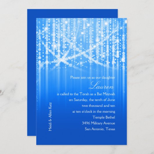 Bat Mitzvah Royal Blue Sparkly Lights Kaart (Voorkant / Achterkant)