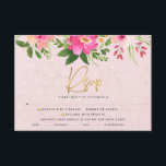 Bat Mitzvah Roze Bloemen Waterverf Goud Typografie RSVP Kaartje<br><div class="desc">Wees trots, verheug je en vier deze mijlpaal van je favoriete Bat Mitzvah met deze verfijnde, gepersonaliseerde RSVP-insteekkaart voor je evenement! Een prachtige, roze en perzik bloemige waterverf met faux gouden folie script typografie en modern stoffig roos en grijs sans serif type overlay een zacht roze & confetti stippen achtergrond....</div>