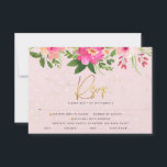 Bat Mitzvah Roze Bloemen Waterverf Goud Typografie RSVP Kaartje<br><div class="desc">Wees trots, verheug je en vier deze mijlpaal van je favoriete Bat Mitzvah met deze verfijnde, gepersonaliseerde RSVP-insteekkaart voor je evenement! Een prachtige, roze en perzik bloemige waterverf met faux gouden folie script typografie en modern stoffig roos en grijs sans serif type overlay een zacht roze & confetti stippen achtergrond....</div>