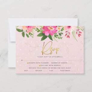 Bat Mitzvah Roze Bloemen Waterverf Goud Typografie RSVP Kaartje
