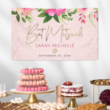 Bat Mitzvah Roze Bloemschildering Gouden Script