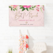 Bat Mitzvah Roze Bloemschildering Gouden Script Spandoek (Insitu)