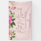 Bat Mitzvah Roze Bloemschildering Gouden Script Spandoek (Verticaal)