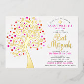 Bat Mitzvah Roze Boom des Levens Script Echte Goud Folie Uitnodiging (Voorkant)