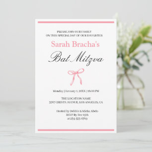 Bat Mitzvah Roze Coquette Aquarel Strikje Kaart