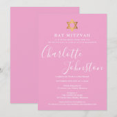 Bat Mitzvah Roze Elegante Script Kaart (Voorkant / Achterkant)