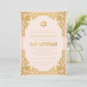 Bat Mitzvah  Roze Faux Gold Star Religieus Kaart (Staand voorkant)
