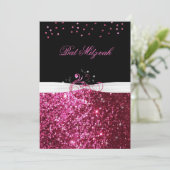 Bat Mitzvah, Roze Glitter, Aangepaste Uitnodiging (Staand voorkant)