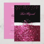 Bat Mitzvah, Roze Glitter, Aangepaste Uitnodiging (Voorkant / Achterkant)