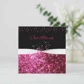 Bat Mitzvah Roze Glitter Wit Satijn Kaart (Staand voorkant)