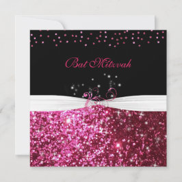 Bat Mitzvah Roze Glitter Wit Satijn Kaart
