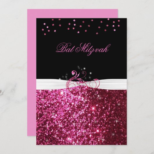 Bat Mitzvah, Roze Glitters, Op Maat Gemaakte Uitno Kaart (Voorkant / Achterkant)