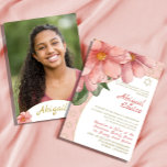Bat Mitzvah Roze Goud Elegante Bloemen Foto Kaart<br><div class="desc">Een Bat Mitzvah Bloemen Persoonlijke Uitnodiging. Grote roze botanische bloemen. De informatie wordt eenvoudig gewijzigd in uw eigen aangepaste informatie met het afbeelding dat kan worden gewijzigd voor uw eigen foto.</div>