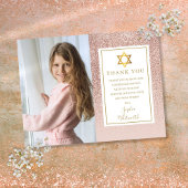 Bat Mitzvah Roze Goud Glitter Foto Bedankt Briefkaart