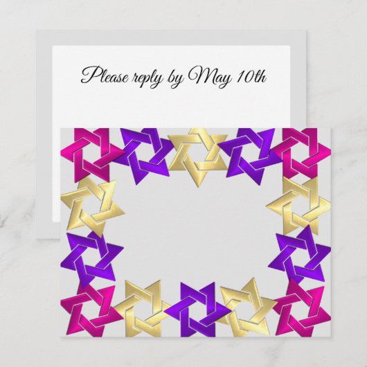 Bat Mitzvah Roze Goud Paarse Ster Elke Kleur RSVP (Voorkant / Achterkant)