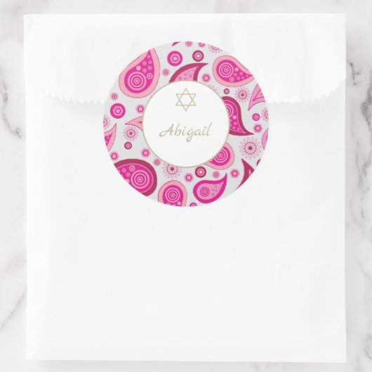 Bat Mitzvah Roze Goud Patroon Modern Ronde Sticker (Tas)