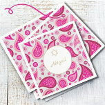 Bat Mitzvah Roze Goud Patroon Modern Servet<br><div class="desc">Stel de scène in voor een moderne themafeestje. Roze is de achtergrondkleur voor dit paisley elegante aangepaste Bat Mitzvah-ontwerp met een davidster. Verander eenvoudig de informatie voor uw eigen aangepaste partij. Uit een reeks aangepaste briefpapier en producten van Chessie's Fine Design.</div>