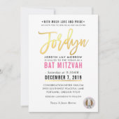 BAT MITZVAH  roze gouden script JORDYN Kaart (Voorkant)
