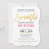 BAT MITZVAH  roze gouden script SAMANTHA Kaart (Voorkant)