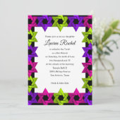 Bat Mitzvah roze groene Paarse ster op elke kleur Kaart (Staand voorkant)