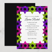 Bat Mitzvah roze groene Paarse ster op elke kleur Kaart (Voorkant / Achterkant)