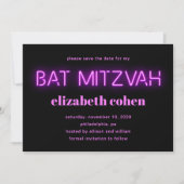 Bat Mitzvah roze neon licht de datum op Kaart (Voorkant)