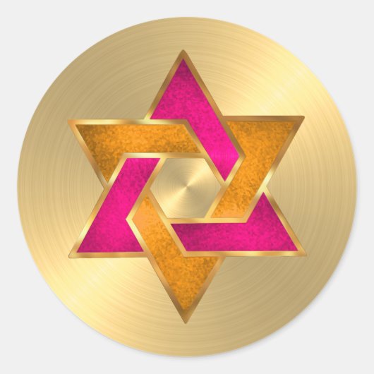 Bat Mitzvah Roze Oranje Davidster Goud Ronde Sticker (Voorkant)