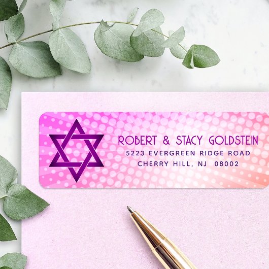 Bat Mitzvah Roze Oranje Gradiënt Retro Leuke Adres Etiket