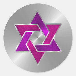 Bat Mitzvah Roze Paarse Davidster op Elke Kleur Ronde Sticker