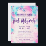 BAT MITZVAH roze paarse waterverf gouden script Kaart<br><div class="desc">door kat massard >>> www.simplysweetpaperie.com <<<<< Een moderne,  handgeschilderde waterverf van mij - helemaal uniek voor de Bat Mitzvah van uw kind - neem contact met mij op kat@simplysweetpaperie.com als u wilt dat er overeenkomende items worden opgezet. Kat x</div>