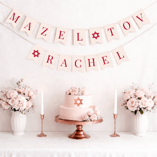 Bat Mitzvah Roze Rood Mazel Tov Meisjesnaam 6 Lett Vlaggetjes