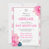 Bat Mitzvah roze Roses Hebreeuws Silver Uitnodigin Kaart (Voorkant)